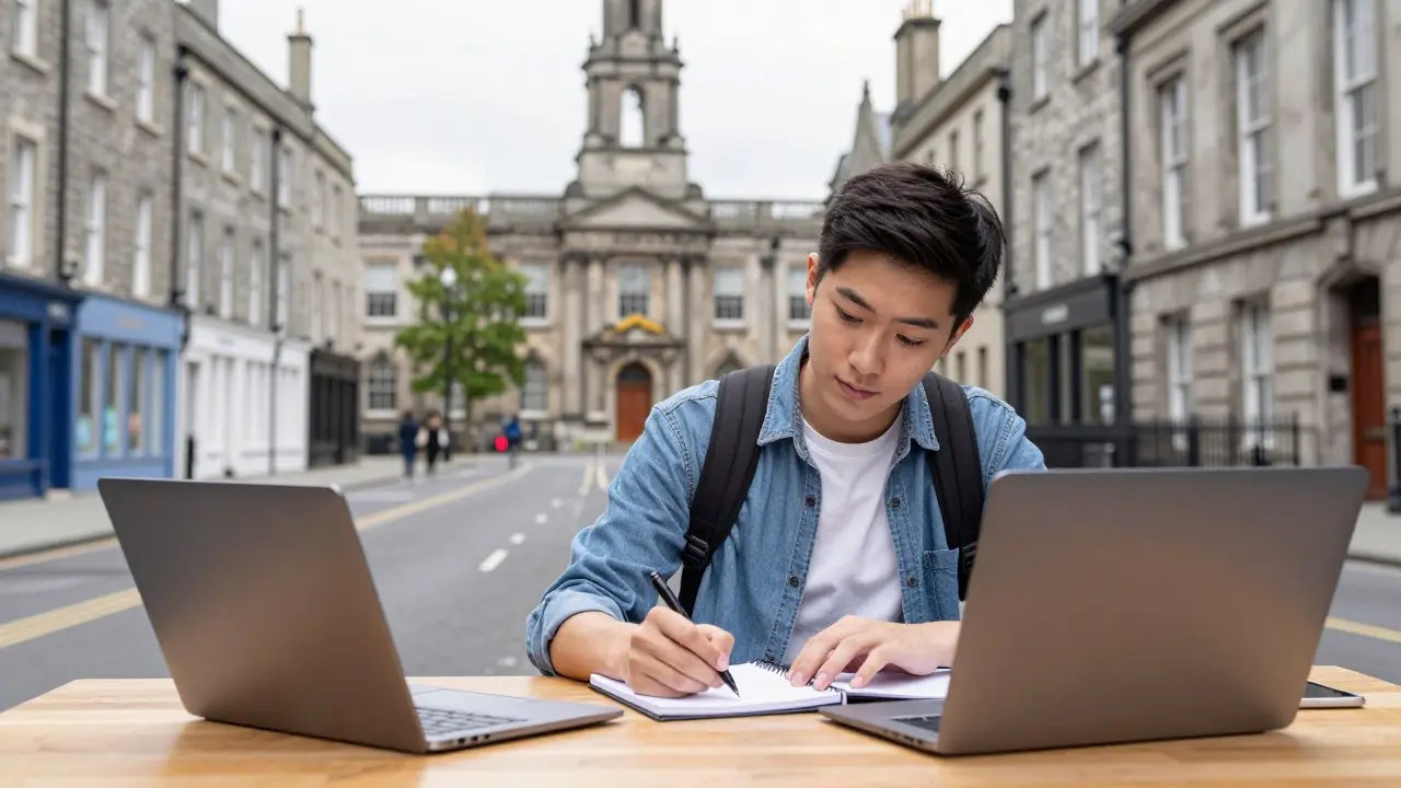 Toà nhà thư viện của một technological university ở Ireland với sinh viên đang học nhóm