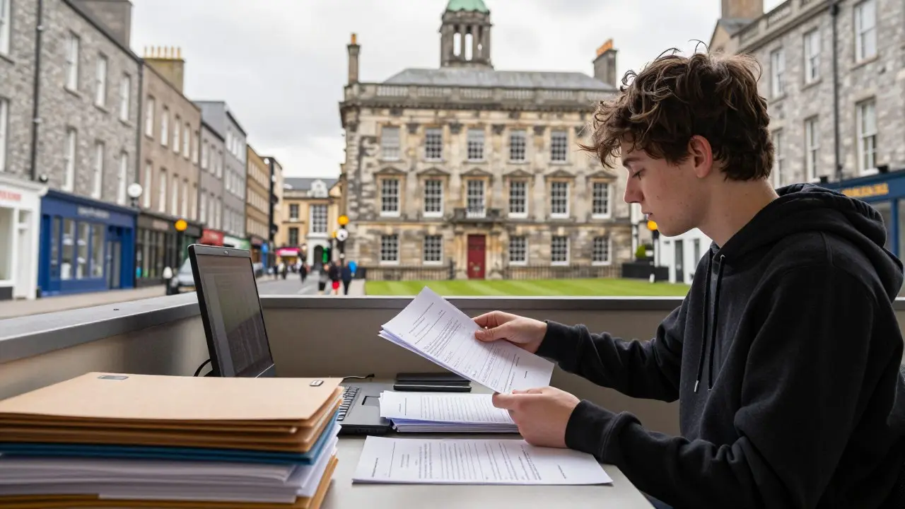Khu văn phòng công nghệ hiện đại ven sông ở Dublin vào buổi sáng với nhân viên đi làm