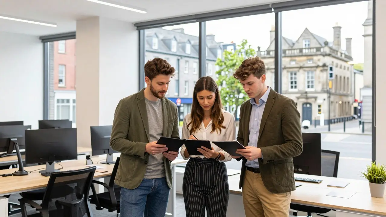 Cựu sinh viên mặc áo vest bước vào toà nhà văn phòng ở Dublin trong buổi phỏng vấn đầu tiên
