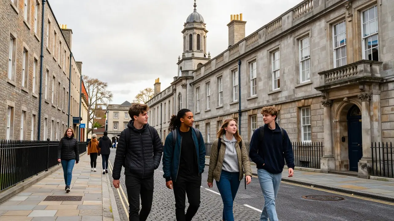 Sinh viên quốc tế làm việc nhóm trong phòng máy tính của một trường đại học tại Ireland