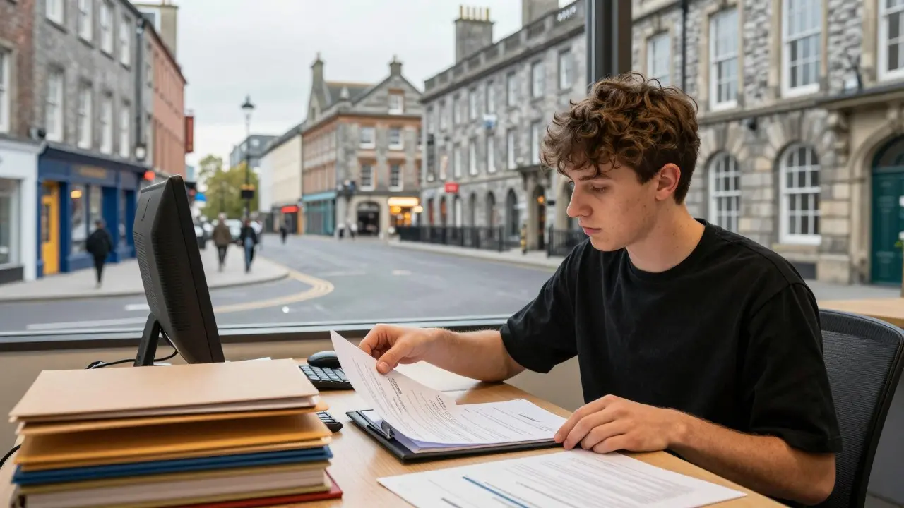 Nhóm sinh viên thảo luận chiến dịch marketing số trước màn hình trong lớp kinh doanh tại Ireland